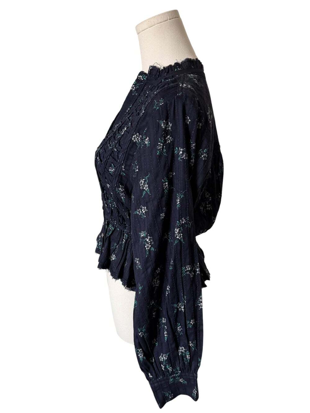 Pilcro Navy Floral Pintuck Peplum Blouse - Picture 3 of 5
